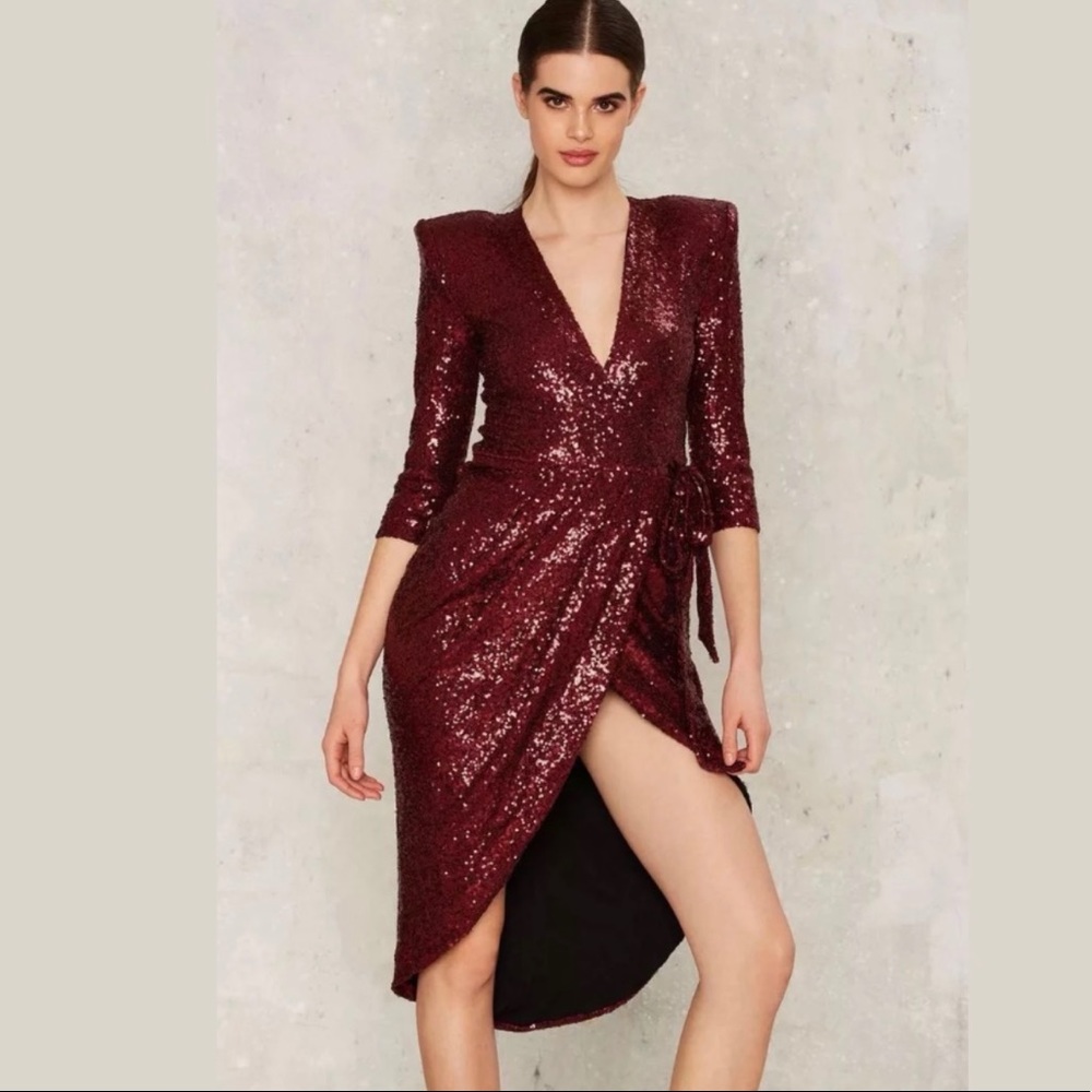 Zhivago Merlot Sequin Wrap Dress - Picture 2 of 3